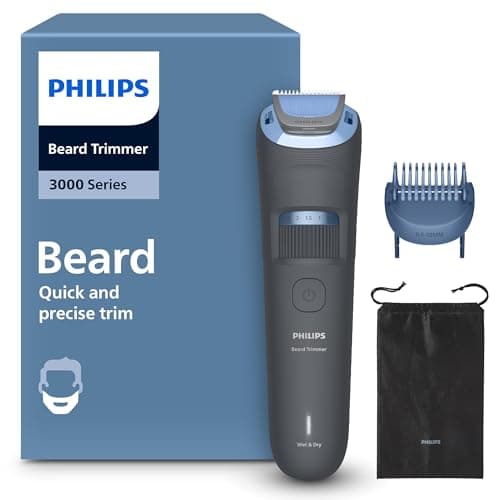 Image of Philips Beard Trimmer 3000 Series - Self-Sharpening Blades with Round Tips, 20 Lock-in Settings, Lift&Trim Comb, 100% Waterproof, Battery Indicator, USB Charging, Soft Pouch, Model BT3619/15