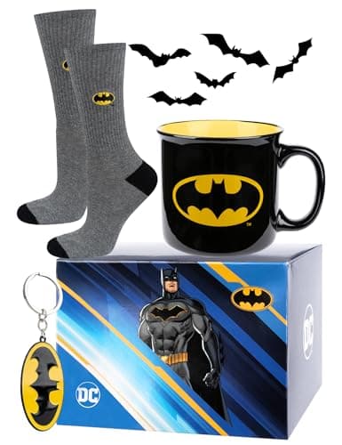 Image of DC Comics Batman Superman Mens Socks + Mug + Keychain Funny Gifts Men Cotton Sock Funky Gift 6.5-10.5 Batman