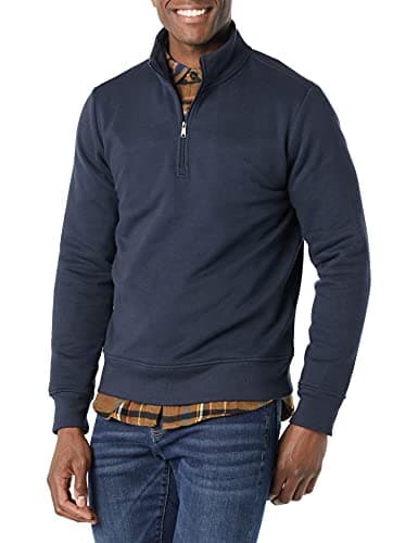 Image of Amazon Essentials Men's Regular Fit Long-Sleeve Quarter-Zip Casual Smart Pullover Fleece Sweatshirt, Navy, XXL