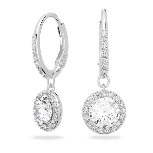 Image of Swarovski Women's Angelic Attract Hoop Pierced Earrings, Set of Circular White Swarovski Earrings with Rhodium Plating