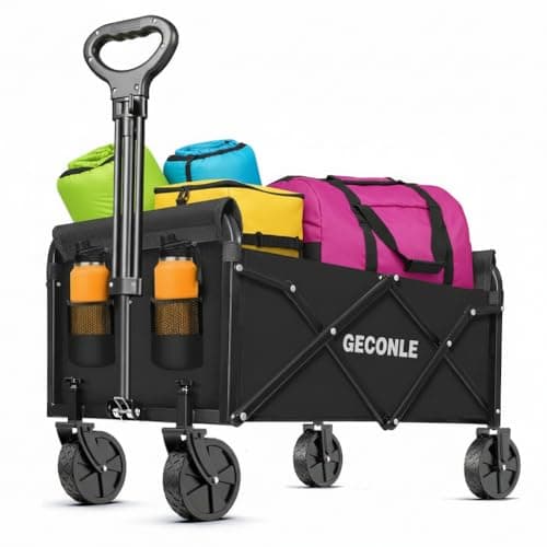Image of 100L Festival Trolley Foldable Trolley Cart on Wheels 100KG/220LBS - Portable Folding Wagon Cart with Drink Holders for Grocery Outdoor Sports Garden Camping