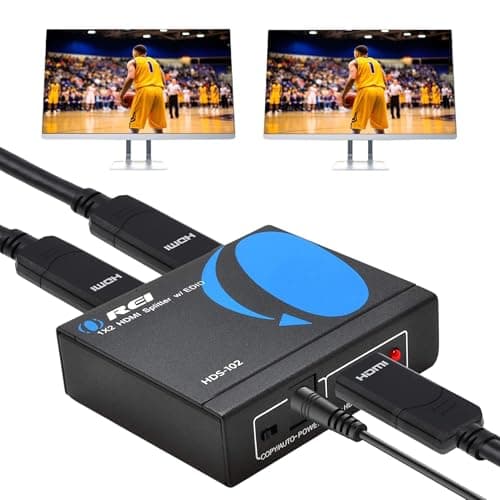 Image of 4K 1 in 2 Out HDMI Splitter by OREI - Ultra HD 4K @ 30 Hz 1x2 V. 1.4 HDCP, Power HDMI Supports 3D Full HD 1080P for Xbox, PS4 PS3 Fire Stick Blu Ray Apple TV HDTV - Adapter Included