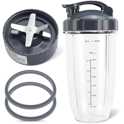 Image of 5 Pieces Blender Replacement Parts Extractor Blade and 32oz Cup for NutriBullet 600w & 900w Series, Including 1 Flip-Top to-Go Lid and 2 Rubber Gaskets