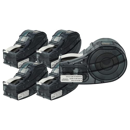 Image of vhbw 5X Label Tape Compatible with Brady BMP21-LAB, BMP21-PLUS, BMP21 Label Printer 6.4m x 9.53 mm, Black on White, Permanent Polyester