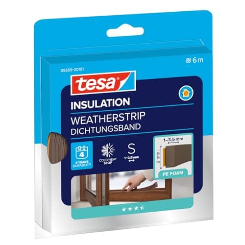 Image of tesamoll Standard I-Profile - Foam Sealing Tape for Insulating Gaps in Home Windows and Doors, Self-Adhesive - Brown, 6 m x 9 mm x 4 mm