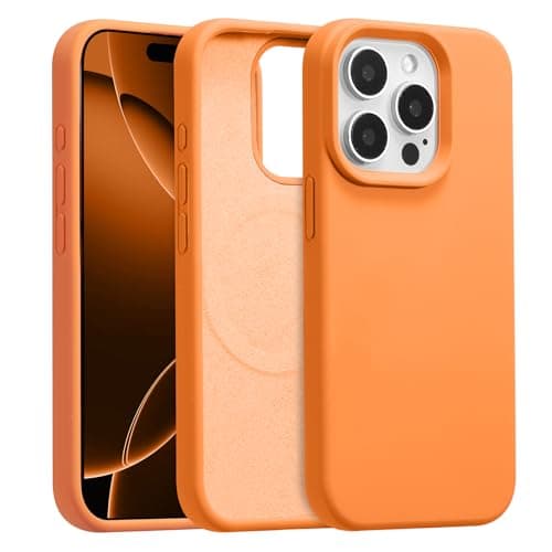 Image of UCASONG Magnetic for iPhone 14 Pro -6.1Inch Liquid Silicone Phone Case, Compatible with MagSafe, Cute Plain Solid Color Slim Case Soft Smooth Matte Shockproof Protective Cover, Orange