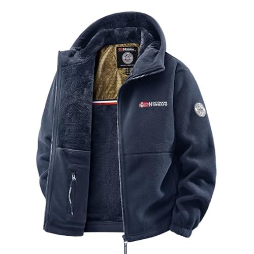 Image of VVAULT Double-Layer Fleece Hooded Jacket,Unisex Ultra-Warm Sherpa Jacket, Men's Full-Zip Tactical Coat Sherpa Jacket's with Pockets (Navy,L)