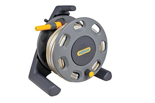 Image of Hozelock Floor Standing Compact Reel With 20 Metre Hose And Connectors, Yellow & Grey
