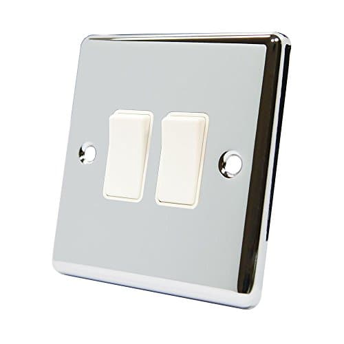 Image of AET CPC2GSWIWH 10 A 2-Gang 2-Way Polished Chrome Classical Double Light Switch with White Insert Plastic Switches