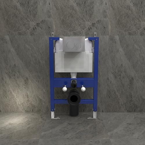 Image of Bathroom Concealed 820mm Low Height,120mm Depth Wall Hung Toilet Cistern Frame with Round Sliver Flush Plate