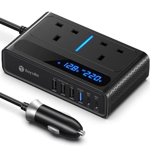 Image of 8 in 1 200W Car Power Inverter 12V to 240V / 230V with 2 Sockets, 4 USB Ports and 2 Type-C Ports,Fast Charging Car Voltage Converter Inverter,with Cigarette Lighter Plug,Suitable for Laptops, iPads