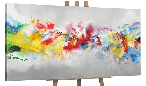 Image of YS-Art Original Handmade Painting – Vibrant Abstract Color Explosion, Modern Canvas Artwork for Living Room, Bedroom or Work Space 56x28 inch