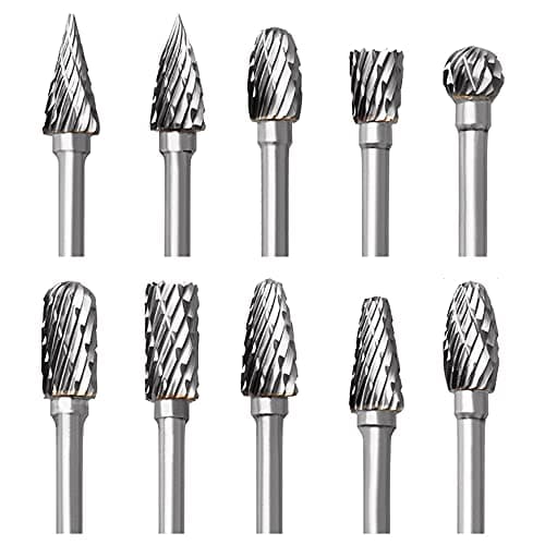Image of Tungsten Carbide Rotary Burr Set for Dremel, 10PCS Carbide Double Cut Carving Burr Bits with 1/8” Shank Rotary Tool Accessories for Woodworking, Engraving, Drilling, Steel Metal Working