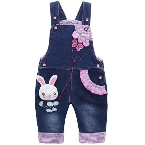 Image of KIDSCOOL SPACE Baby Girl Jean Overalls,Toddler Denim Cute 3D Bunny Outfit,Blue,3-4 Years