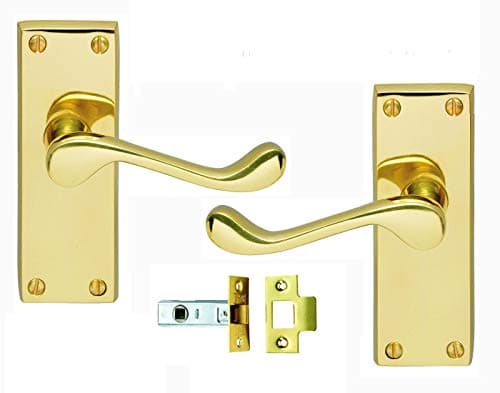 Image of Golden Grace Victorian Scroll Polished Brass Door Handle and Latch Set 120mm Back Plate (1)