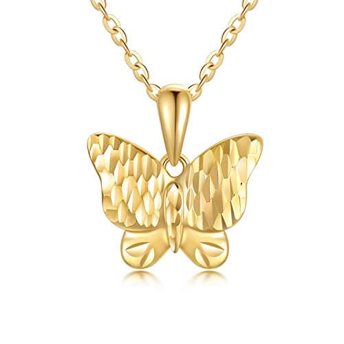 Image of SISGEM Women's Gold Butterfly Necklace, 9 ct Solid Gold Diamond Cut Butterfly Pendant Necklace, for Mum Sister Friend Women Her, 16+1+1inch