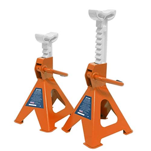 Image of Sealey Ratchet Type Axle Stands Pair - 2 Tonne Capacity Each - ORANGE Steel Base
