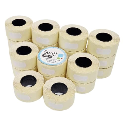 Image of Swift 26 x 12 mm Price Gun Labels White 20 Rolls 20,000 Stickers CT4 Wavy Edge Pricemarking Tags Fits Many Pricing Labellers
