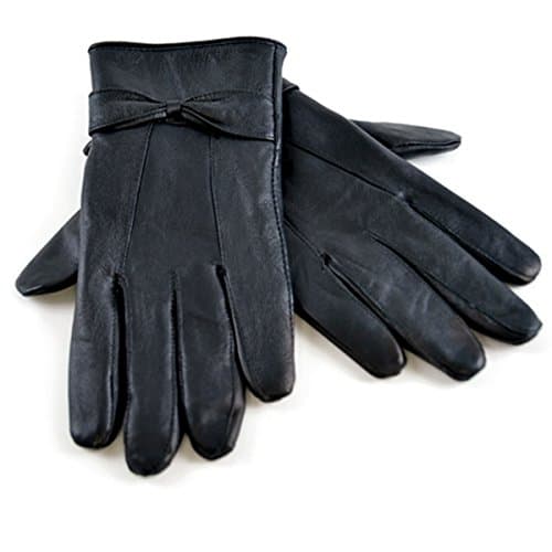 Image of Ladies Womens Soft Fleece Lined Coloured Genuine Leather Bow Gloves Winter M/L