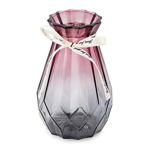 Image of OFFIDIX Glass Vase Gradient Multicolor and Geometric Faceted Colorful Glass Vase for Home, Office or Wedding (Purple Gray)