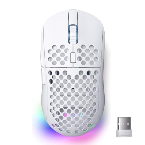Image of Dierya M1 Wireless Gaming Mouse, 24,000 DPI Optical Sensor, 90g Lightweight, 6 Programmable Buttons, RGB Lighting, 180H Battery Life, 2.4GHz/Bluetooth/USB-C Wired Mouse, White