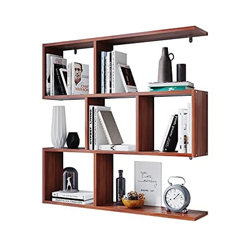 Image of ELEGANT Wall Mounted Shelf Bookcase, Multi-Compartment Display Wall Shelves, Perfect for Living Room, Bedroom, Bookcase Storage Home Furniture, Walnut