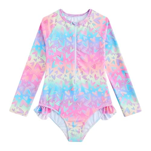 Image of WYTbaby Girls Swimming Costume Mermaid Long Sleeve Swimsuit Girls One Piece Summer Rash Guard for 5-6 Years