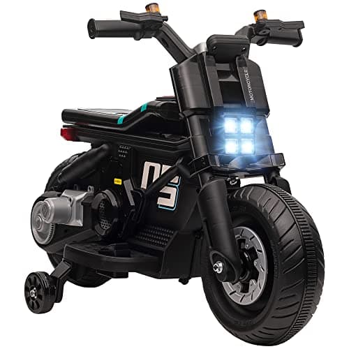Image of HOMCOM 6V Kids Electric Ride On Motorcycle Vehicle w/Siren, Horn, Headlights, Music, Training Wheels, for Outdoor Play, Ages 3-5 Years - Black