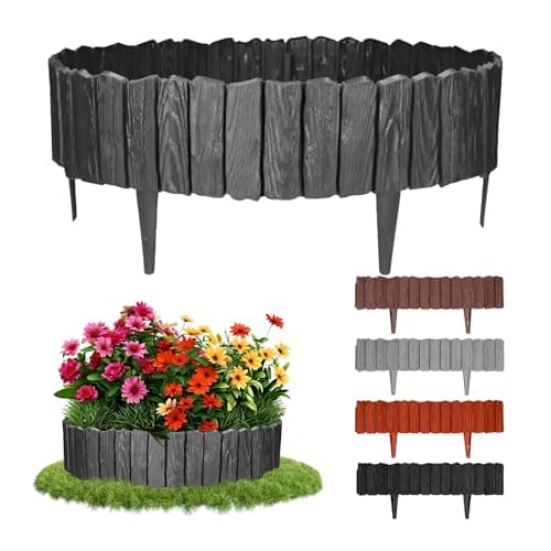 Image of GARDENIX Anthracite Lawn Edging - 2.3m/7.4ft Flexible Garden Edging for Flower Beds, Lawn, Patio & Pavement - Easy Install border, No Digging, Weather-Resistant Plastic, Wood Effect Garden Fence