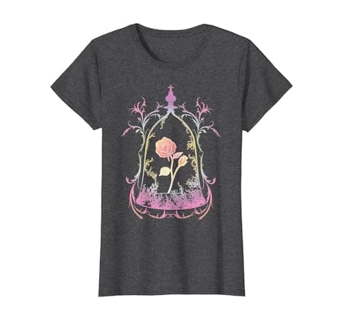 Image of Disney Beauty And The Beast Enchanted Rose T-Shirt, Women, Dark Heather Grey, XX-Large