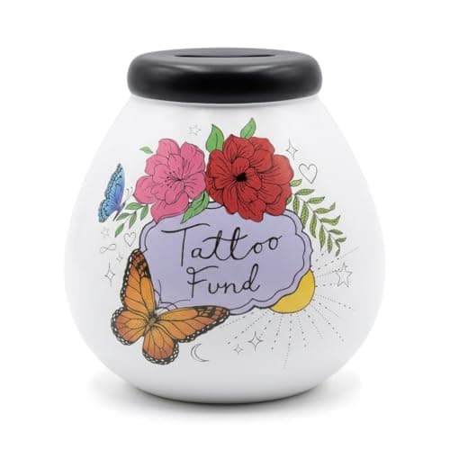 Image of Pot of Dreams Tattoo Fund Ceramic Money Box – Hand Painted Savings Pot, Break to Open Piggy Bank, Holds up to £1000 Coins, Earthenware Keepsake Gift