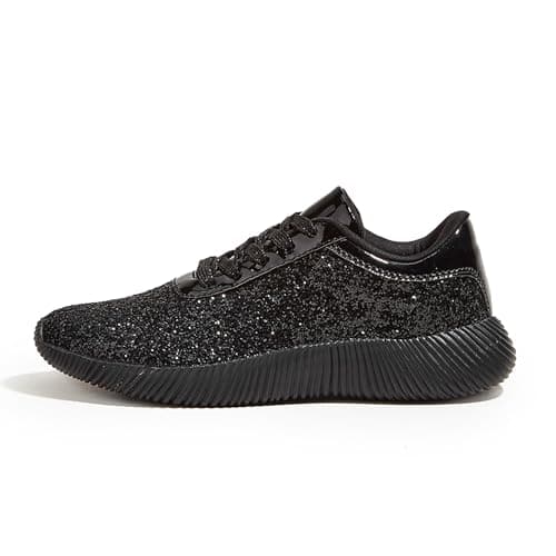 Image of LUCKY STEP Women's Glitter Shoes Sparkly Lightweight Metallic Sequins Tennis Sneakers (Black, 8US-38EU-5UK)