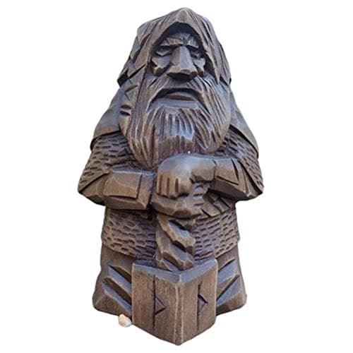 Image of HELEVIA Odin Thors Resin Viking Statue, Resin Spearman Sculpture Norse Warrior Figure, Art Craft Ornaments, for Home Outdoor Garden Decoration (Thunder - hammer)