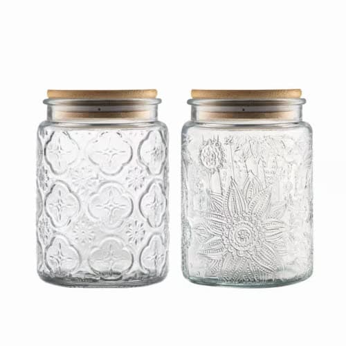 Image of ANSQU Vintage Glass Jars Set Canister Airtight Storage Jar Container with Bamboo Wooden Lids for Kitchen Counter, Pantry, Coffee, Tea, Sugar, Cute Jar, 2 Pack 700ml