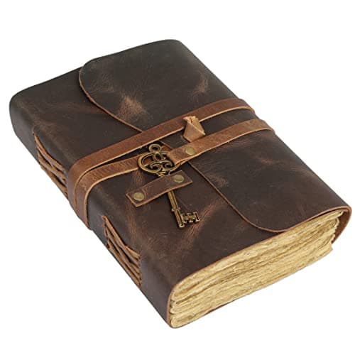 Image of Leather Journal with lined Deckle Edge Paper 8x6 inch Vintage Key/Handmade Writing Notebook Diary/Bound Daily Notepad for Men & Women Medium, Sketch/Writing pad, for Artists (7 x 5, Brown)