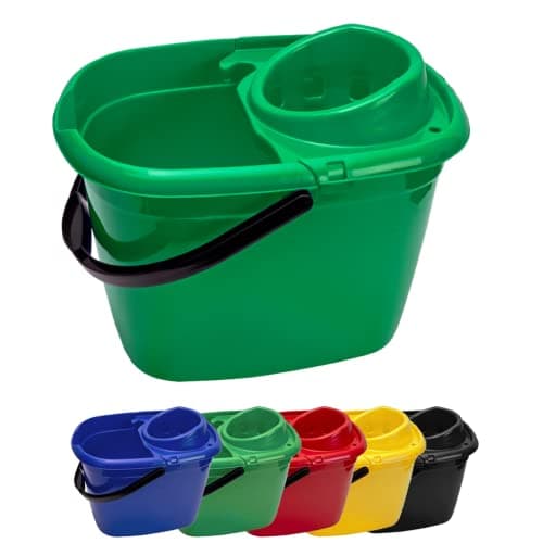 Image of Colour Coded 14L Mop Bucket with Wringer With Easy Carry Handle for Domestic and Commercial Cleaning Hospital Contract Industrial Schools Nurserys Shops - Avern (Green Bucket)