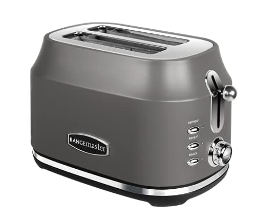 Image of Rangemaster RMCL2S201GY Classic Grey 1kW 2 Slice Toaster with Defrost, Cancel & Reheat Functions, Removable Crumb Tray & 6 Power Levels with 2 Year Guarantee