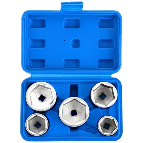 Image of DASBET 5PCS Oil Filter Cap Wrench Socket Set 3/8" Drive Low Profile Oil Filter Socket Set Oil Filter Cap Removal Tool Set 24mm 27mm, 32mm, 36mm, 38mm