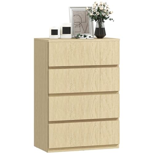 Image of HOMCOM Chest of Drawers, 4 Drawers Storage Cabinet Floor Tower Cupboard for Bedroom Living Room, Natural Wood