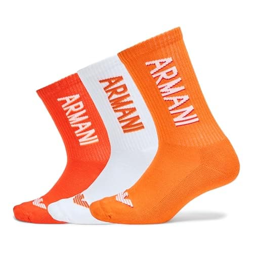 Image of Emporio Armani Men's 3 Pack Logo Crew Socks, White/Orange/Coral, One size