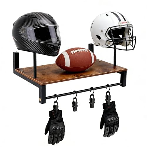 Image of Spalivivre Motorcycle Helmet Stand, 20KG Wall Mount Helmet Holder with 4 Clips, Motorbike Helmet Hanger or Clothing and Gloves for Motorsports Bike Sports Accessories, Large Load-bearing