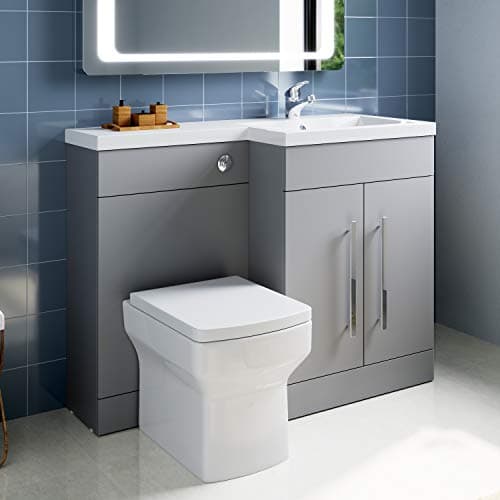 Image of ELEGANT 1100mm Right Hand Matte Grey Vanity Unit & Back to Wall Toilet Unit with Square Toilet & Basin