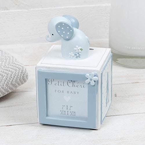 Image of Petit Cherie Beautiful Baby Boy Money Box With Photo Frame Gift Elephant Design