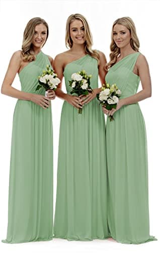Image of Lecureler Long One Shoulder Prom Bridesmaid Dress sage Size 16