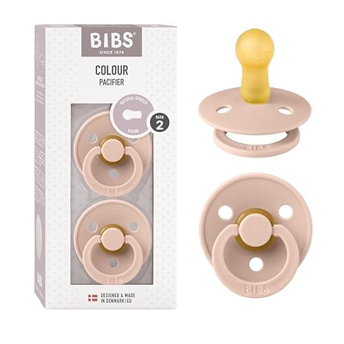Image of BIBS Colour Soother 2-Pack, BPA Free Dummy Pacifier, Round Nipple. Natural Rubber Latex, Size 2 (6-18 Months), Blush/Blush