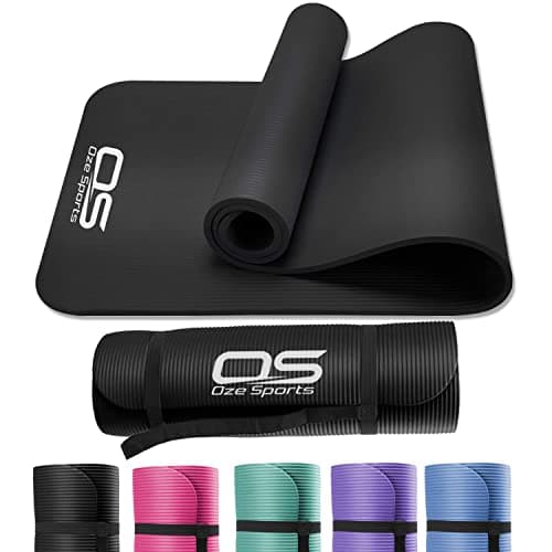 Image of OZE SPORTS Yoga Mat, NBR Foam, Extra Thick, Non-Slip, High Density, Large, for Pilates, Gymnastics, HiiT and Fitness, with Carry Strap (Black)