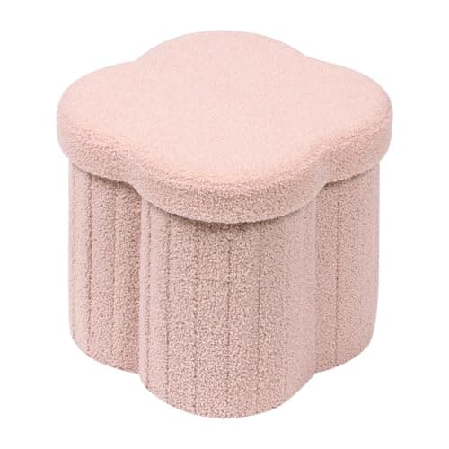 Image of Bonlife Pink Ottoman Storage Box,Folding Storage Seat Box,Small Footstool For Living Room,Kid's Toy Chest Box,Teddy Flower Shape,32x32x32cm