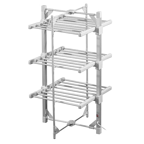 Image of Daewoo 3-Tier Foldable Heated Clothes Airer with Cover – Compact, Space-Saving Electric Drying Rack for Fast, Energy-Efficient Indoor Laundry Drying