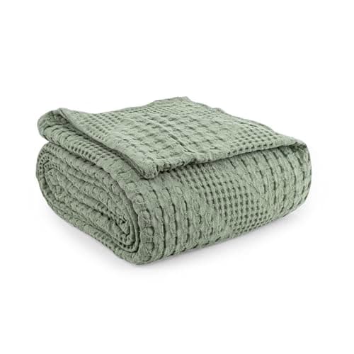 Image of Milam London Soft Throw Blanket | 100% Cotton Throws For Sofas | Bed Throw Double Size | Sofa Throw Large 2 Seater | Bedspreads Double Size | Joanna Collection | 170 x 250 cm - Sage Green