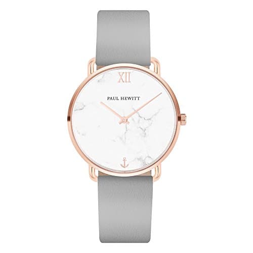 Image of PAUL HEWITT Miss Ocean Line Marble - Rose Gold Stainless Steel Watch for Women with Graphite Leather Bracelet, Marble Dial